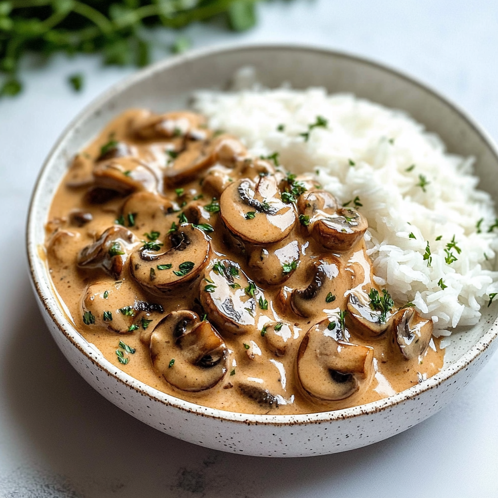 Creamy Mushroom Stroganoff with Rice