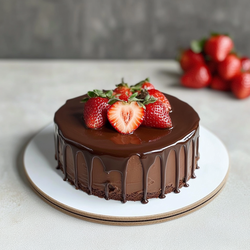 Decadent Chocolate Cake with Strawberries
