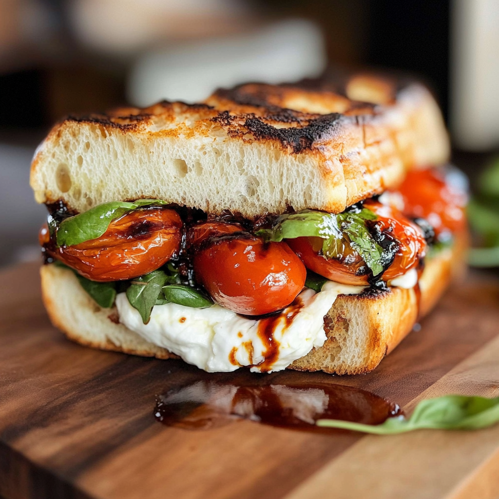Delicious Burrata Caprese Sandwich with Sweet Cherry Tomato