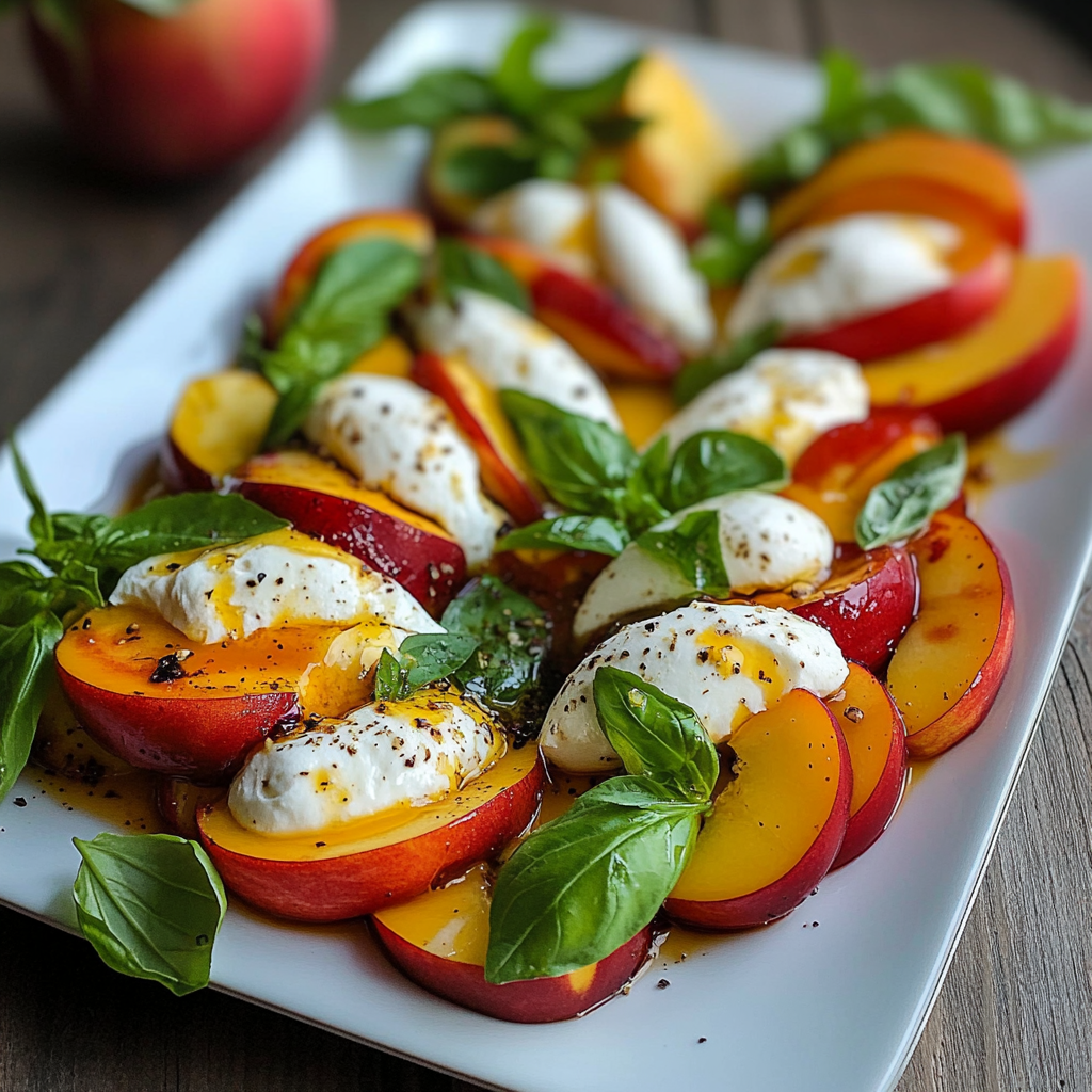 Delicious Peach Caprese Salad with Burrata