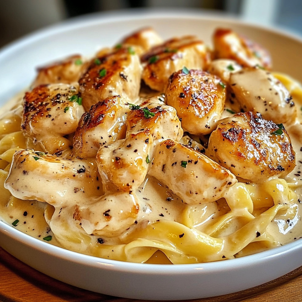 Garlic Butter Chicken Bites with Creamy Pasta