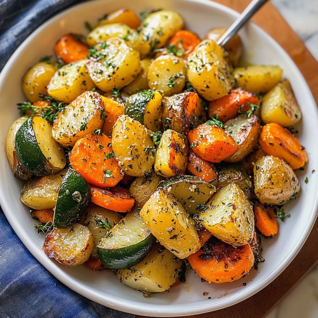 Garlic Herb Roasted Potatoes Carrots and Zucchini