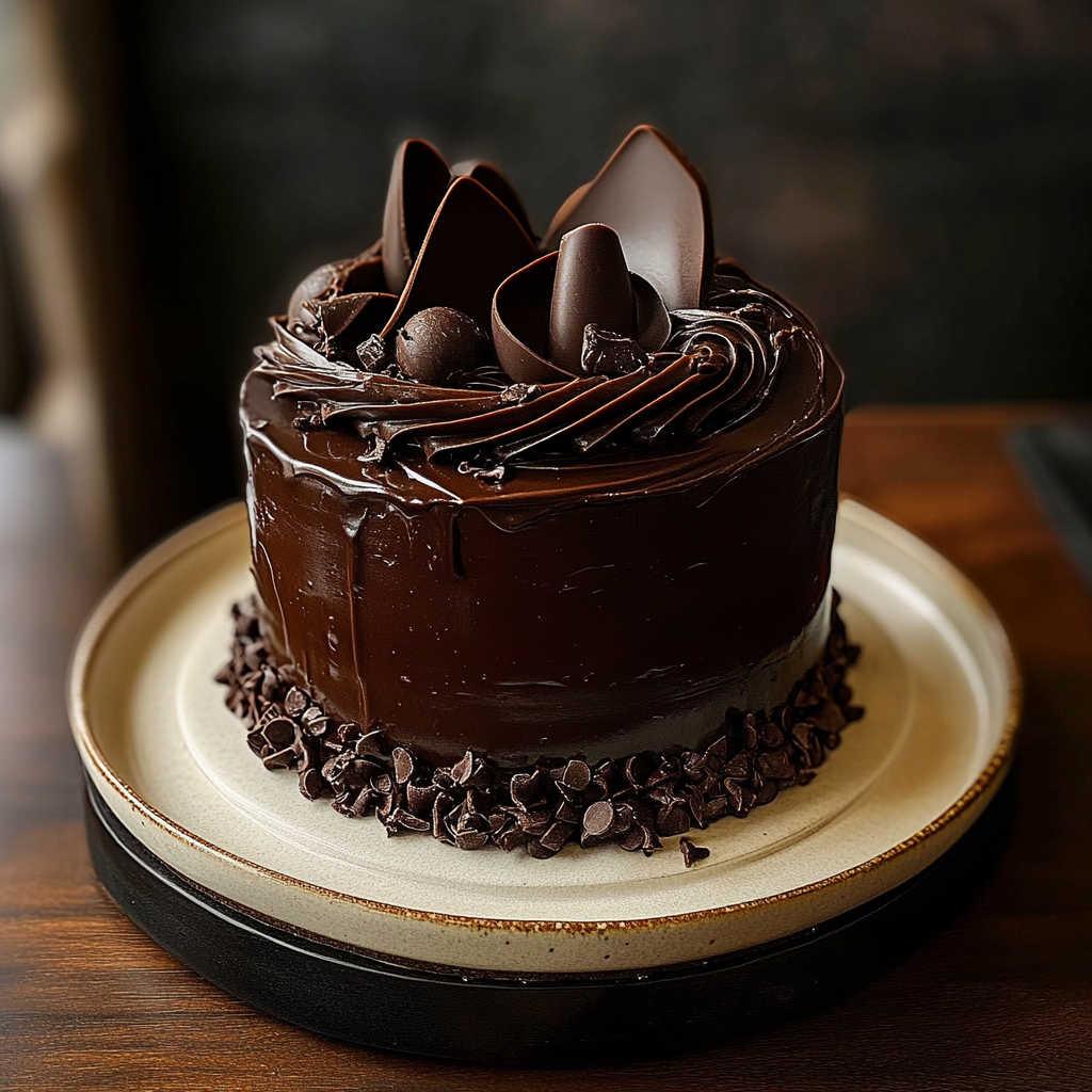 Elegant Chocolate Cake with Silky Ganache & Chocolate Curls