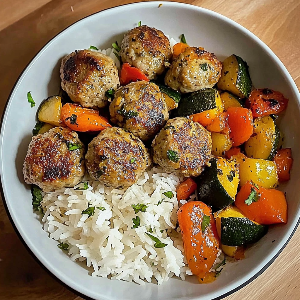 Healthy Slow Cooker Recipes Meatballs with Roasted Veggies and Rice