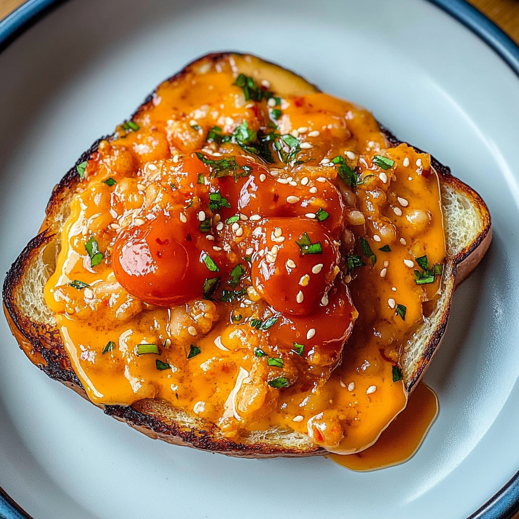 Kimchi Baked Beans With Sesame Fried Eggs