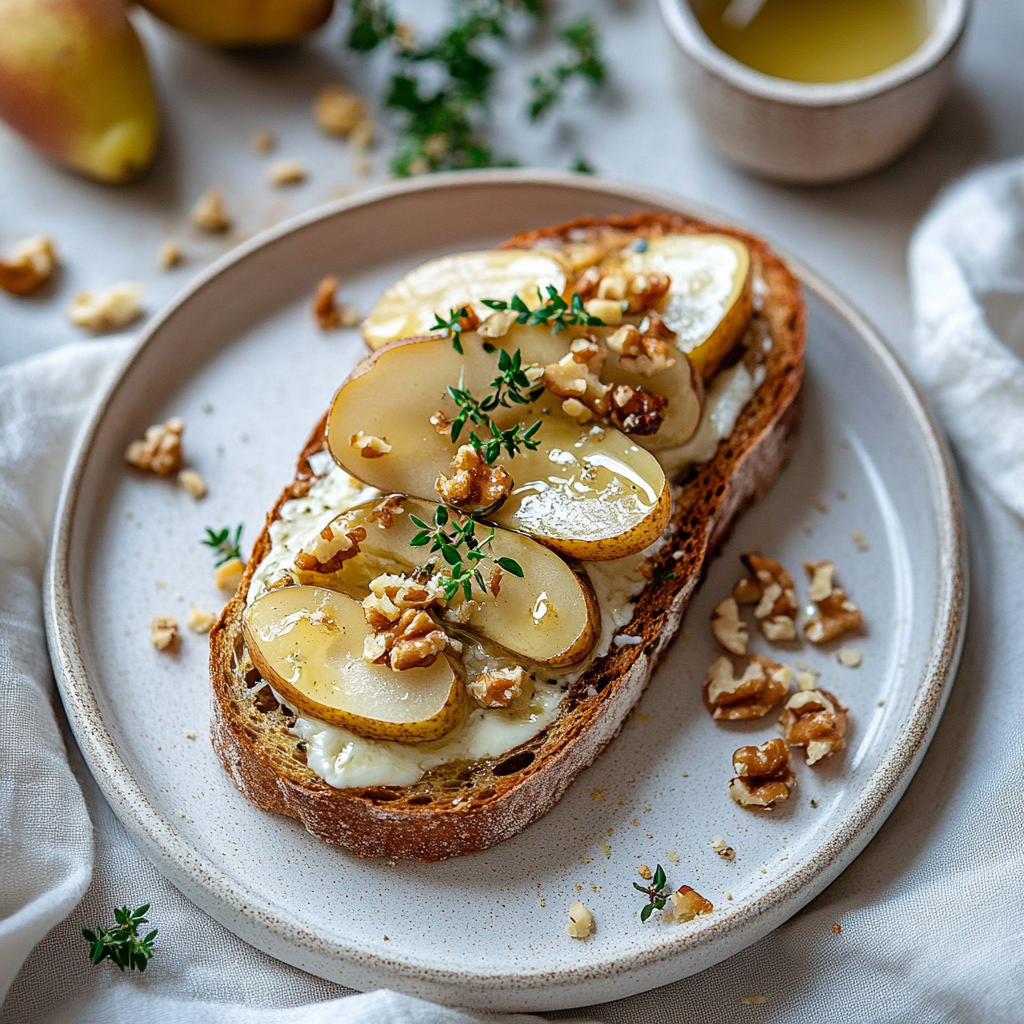 Pear and Gorgonzola Cheese on Toasted Walnut Bread