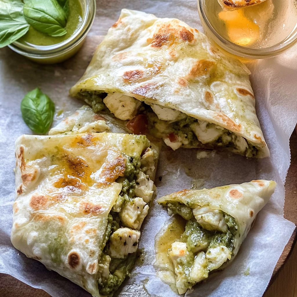 Pesto Chicken and Avocado Bacon Salad Wraps