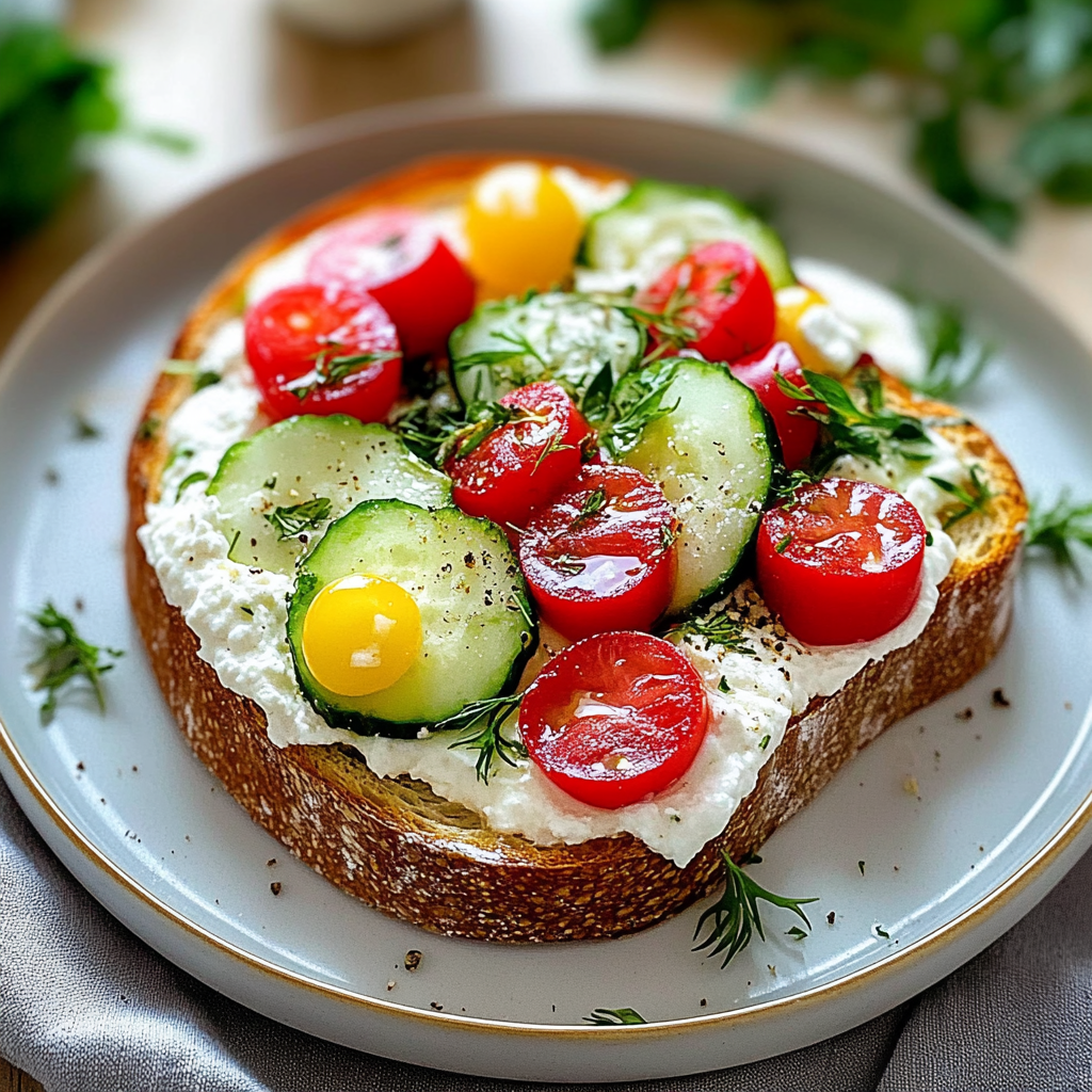 Ricotta toast with fresh herbs and veggies