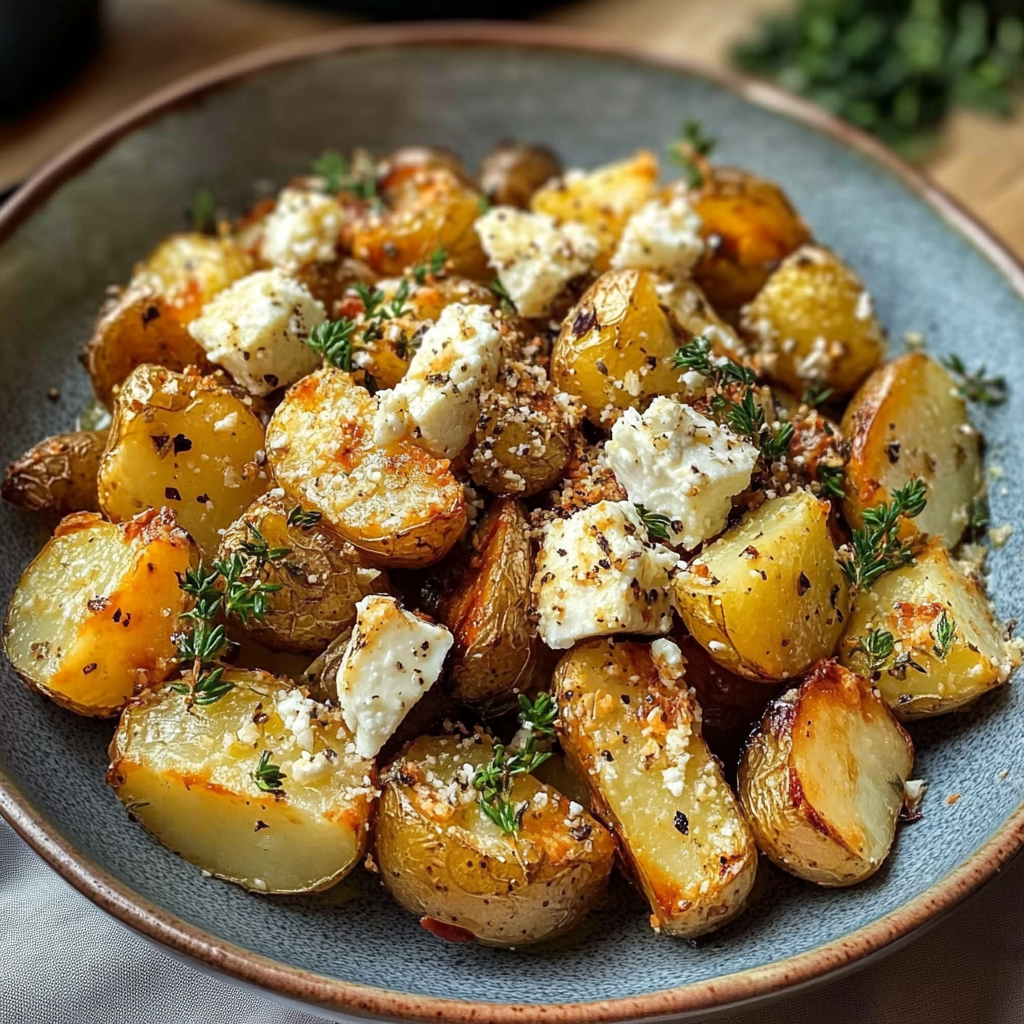 Roasted Potatoes with Baked Feta and Garlic