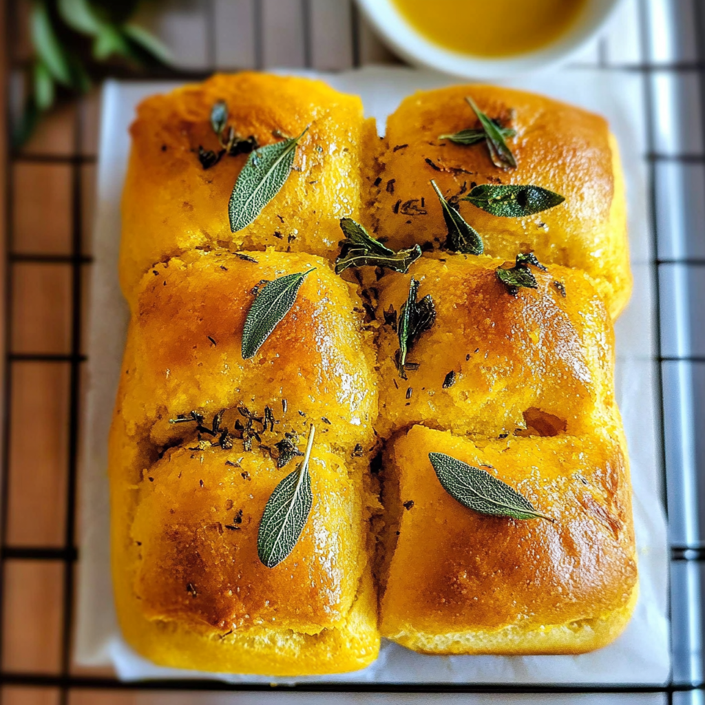 Soft Pumpkin Pull Apart Rolls with Sage Butter