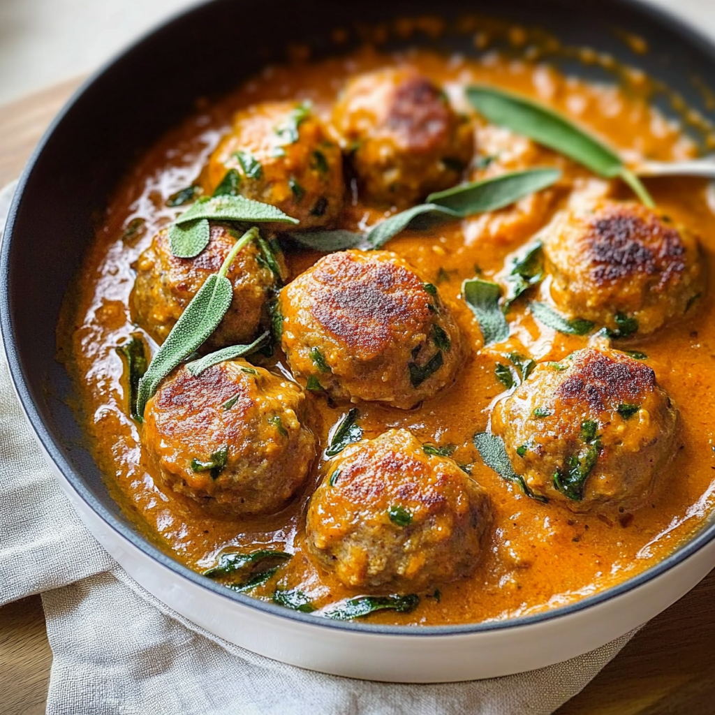 Turkey Meatballs in Pumpkin Sage Sauce