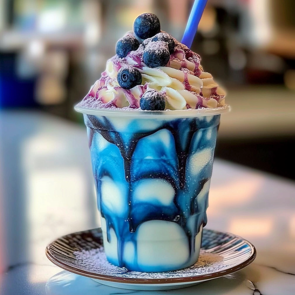 Vanilla Bean Frappuccino with Blue Raspberry Drizzle
