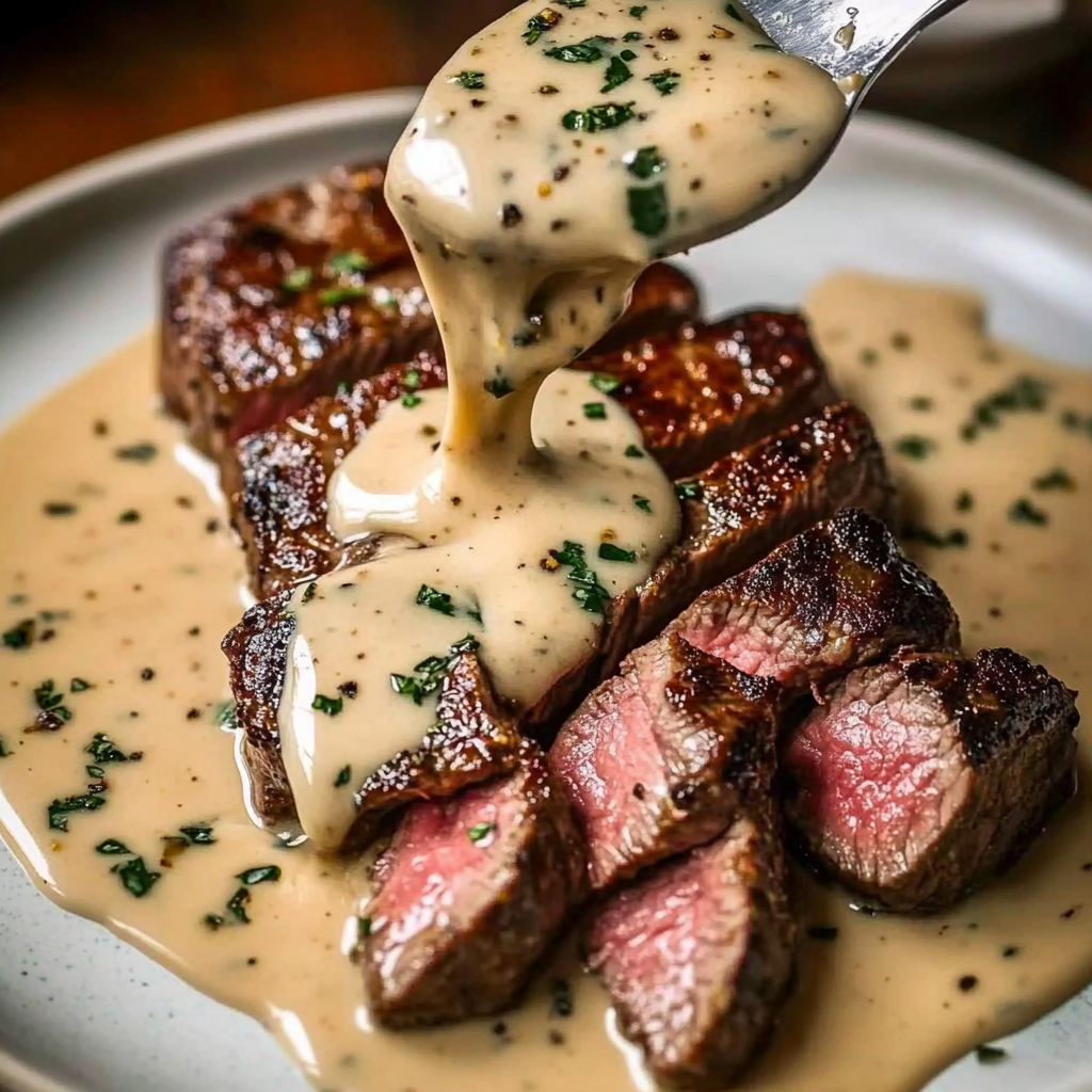 Juicy Steak with Creamy Garlic Sauce