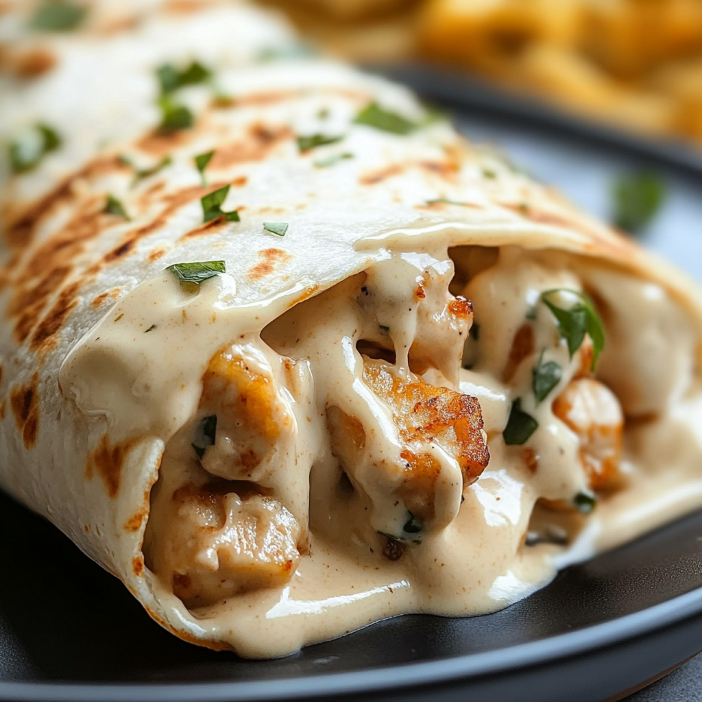 Ooey-Gooey Cheesy Garlic Chicken Wraps