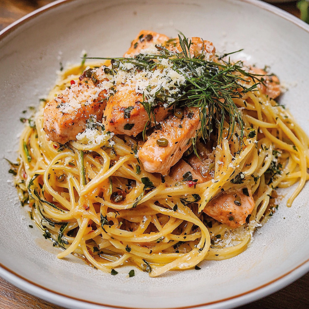 Salmon Linguine With Chilli Oil