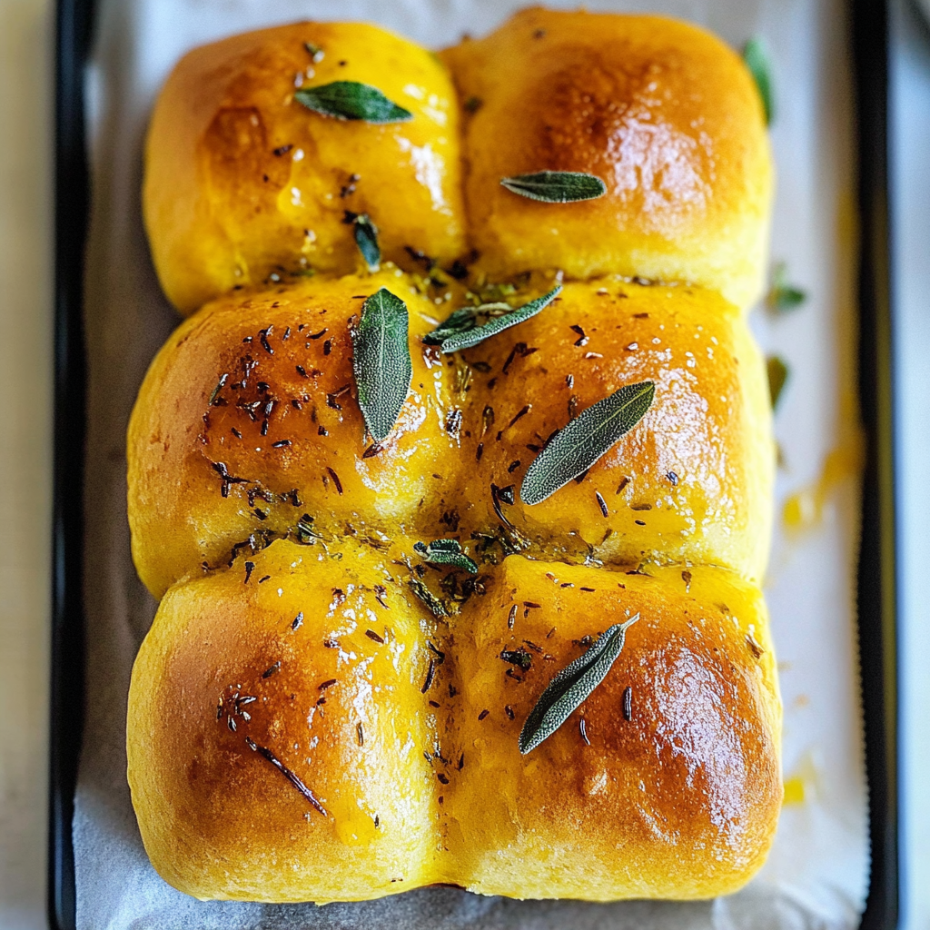 Soft Pumpkin Pull Apart Rolls with Sage Butter