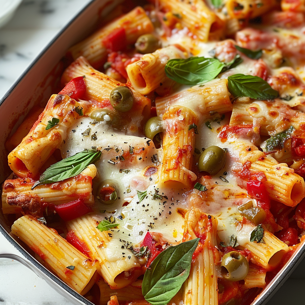 Baked Rigatoni With Red Peppers and Green Olives
