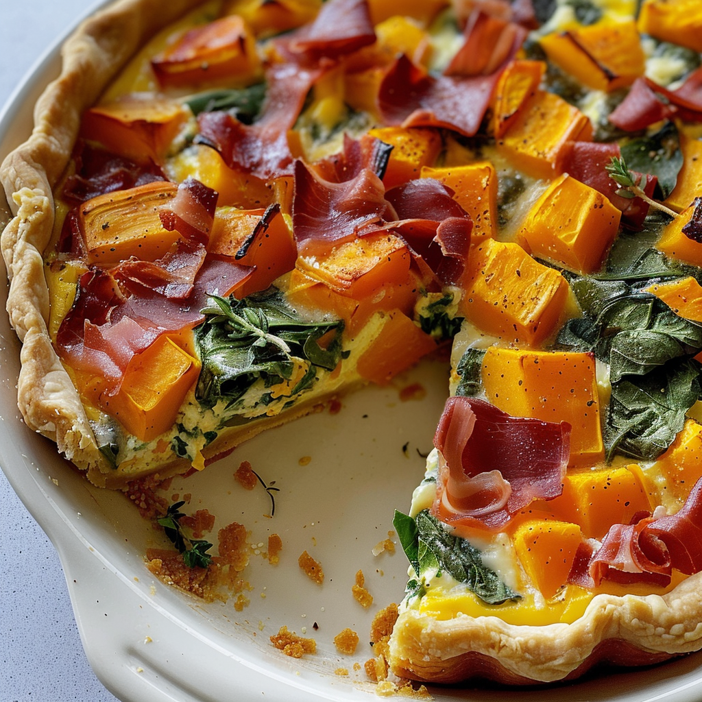 Butternut Squash Quiche with Spinach and Prosciutto