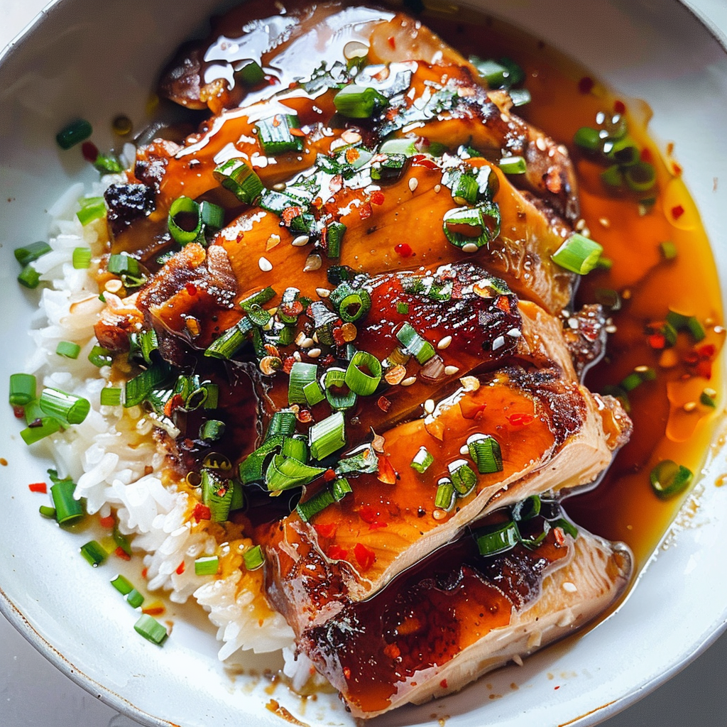 Caramelised Soy Chicken in Garlic Ginger Broth with Rice
