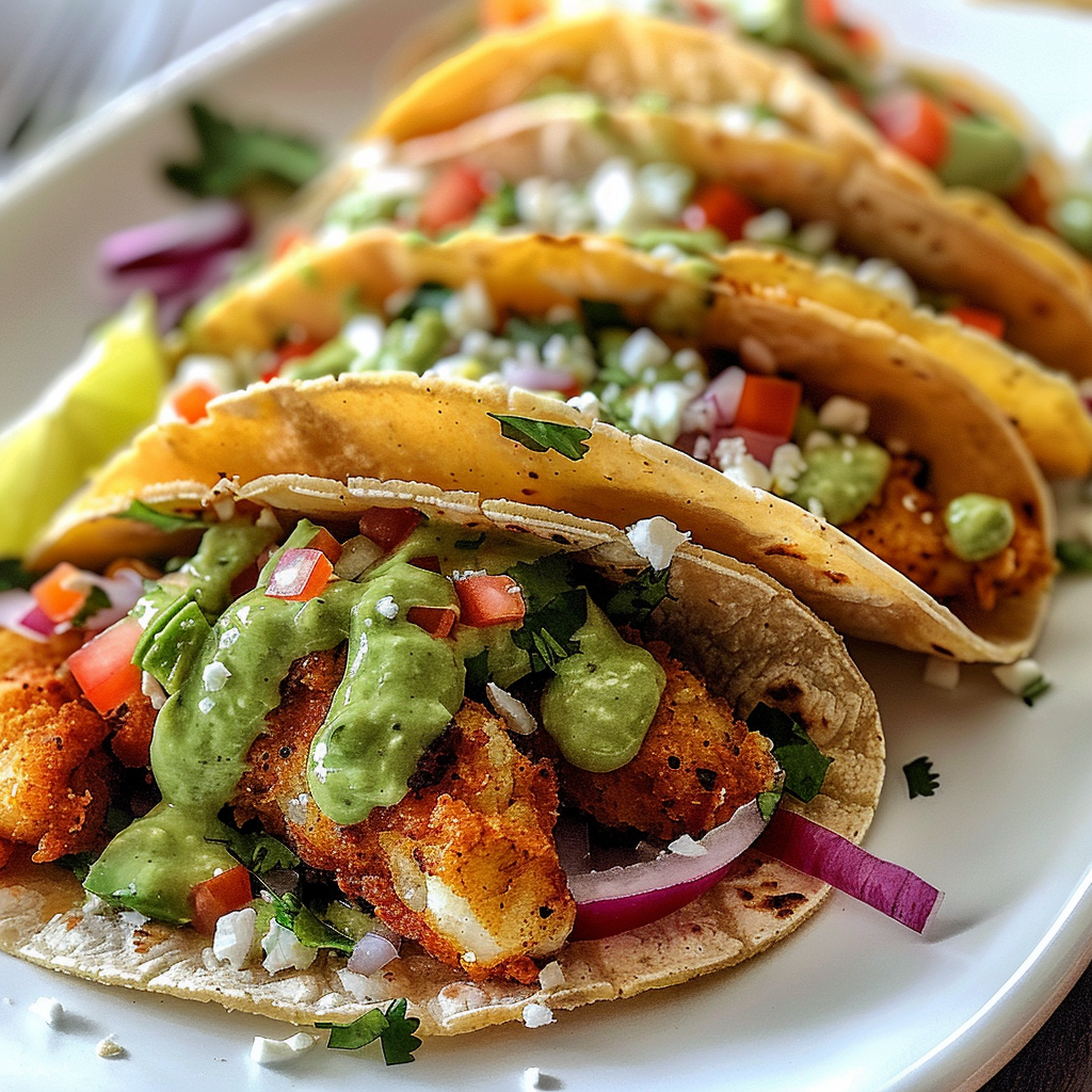 Crispy Baja Fish Tacos with Avocado Crema