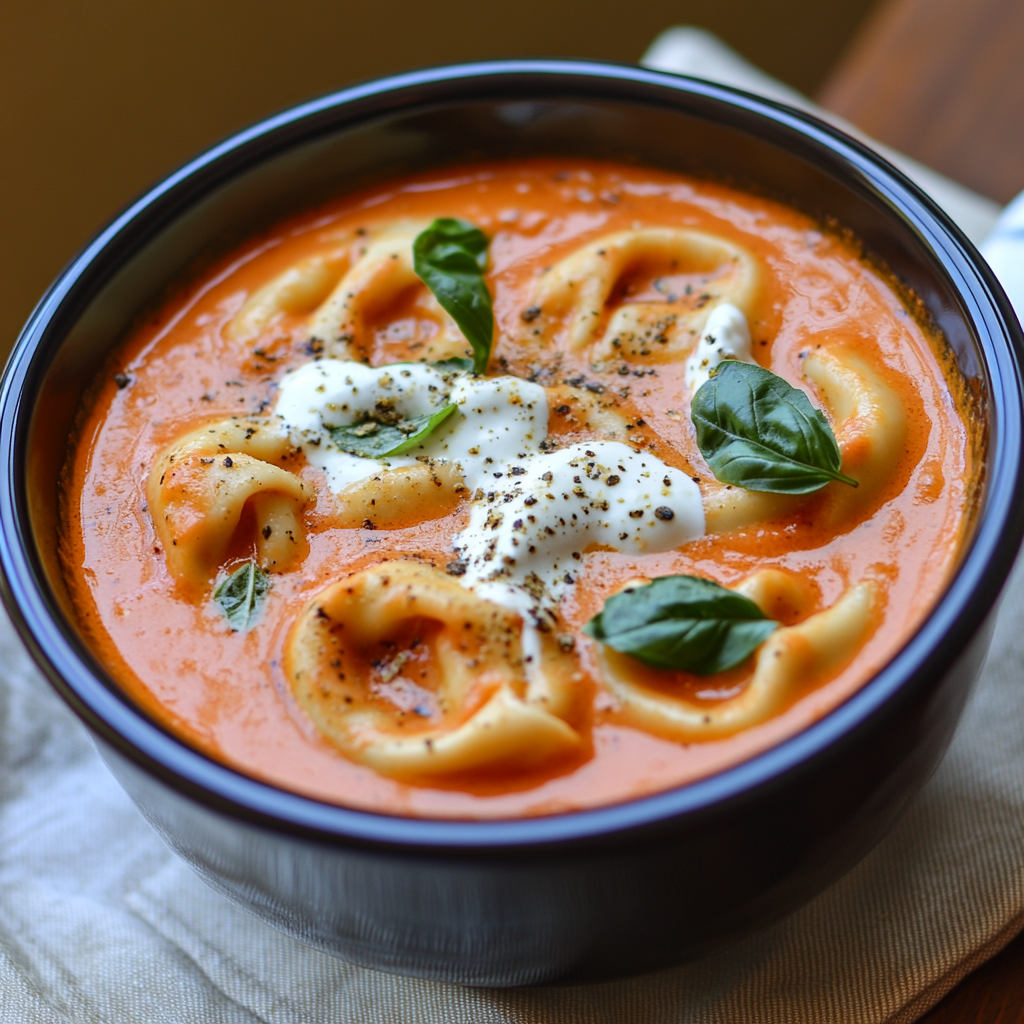 Crockpot Creamy Tomato Basil Tortellini Soup