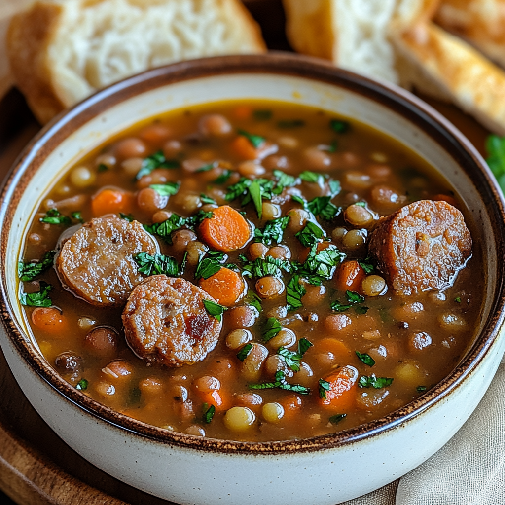 Crockpot Sausage and Lentil Soup