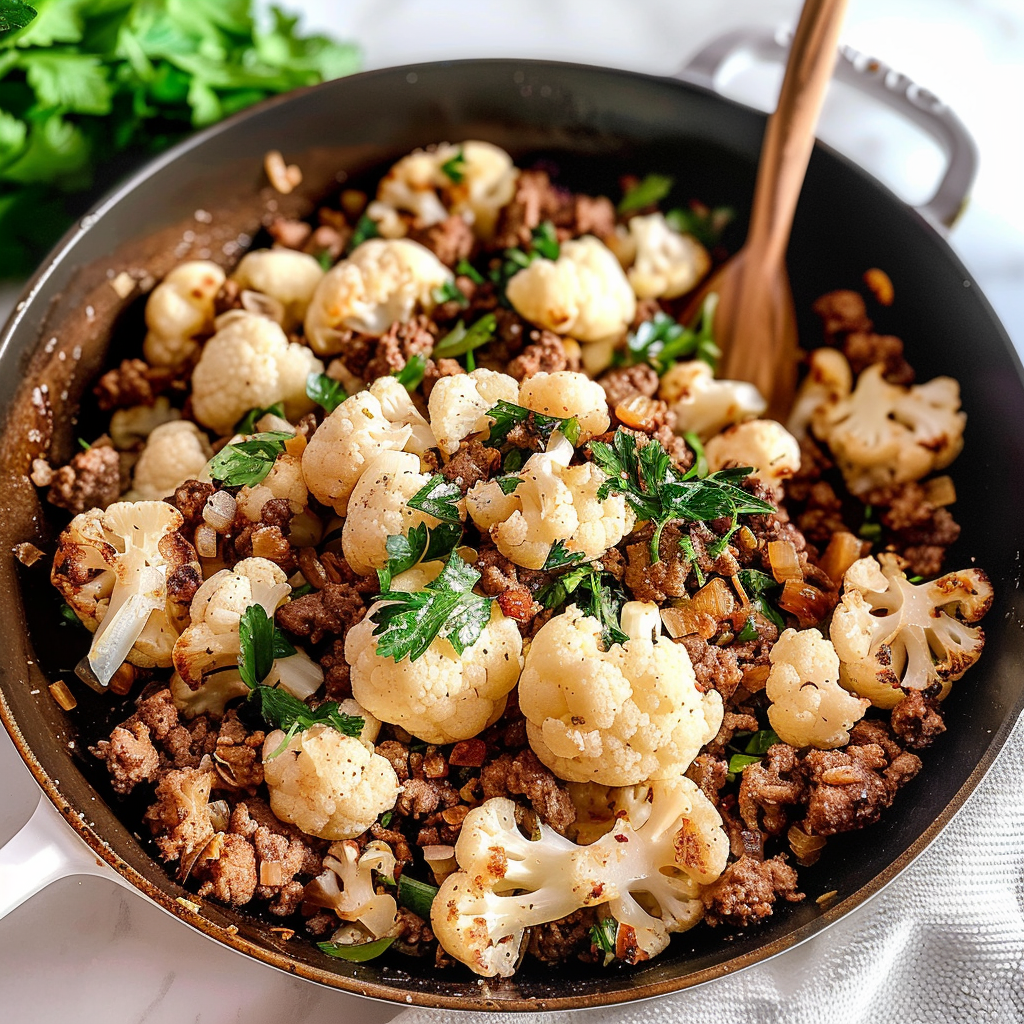 Keto Italian Ground Beef and Cauliflower Skillet