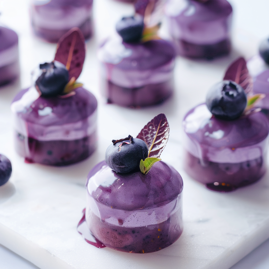 Mini Blueberry Mousse Cakes with Mirror Glaze
