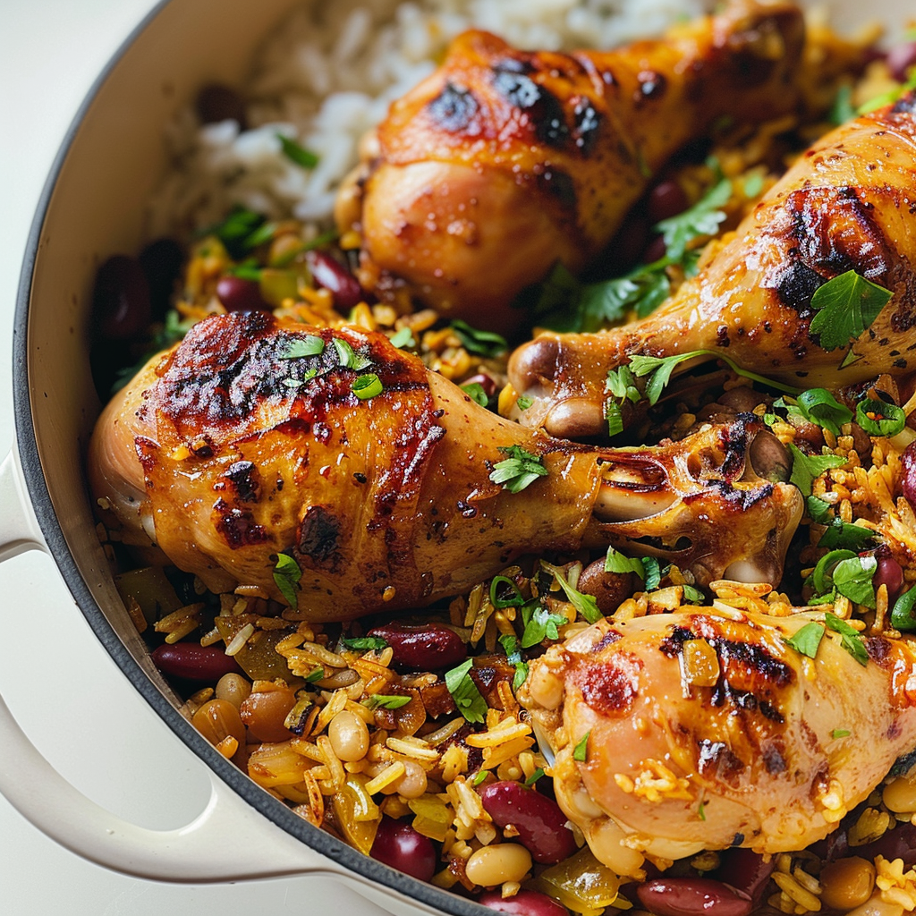 One-Pan Chicken Drumsticks with Rice and Beans