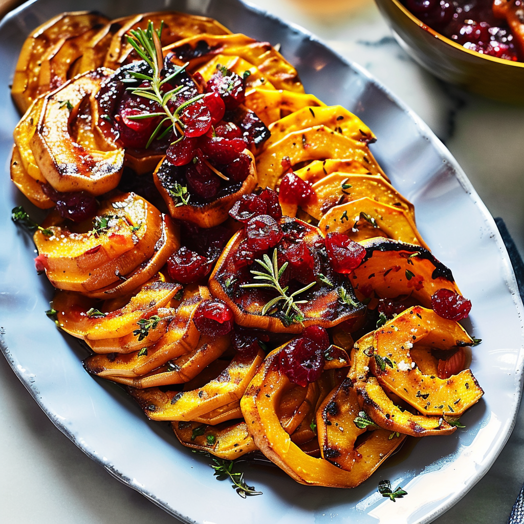 Roasted Sweet Potato and Delicata Squash With Cranberry Agrodolce