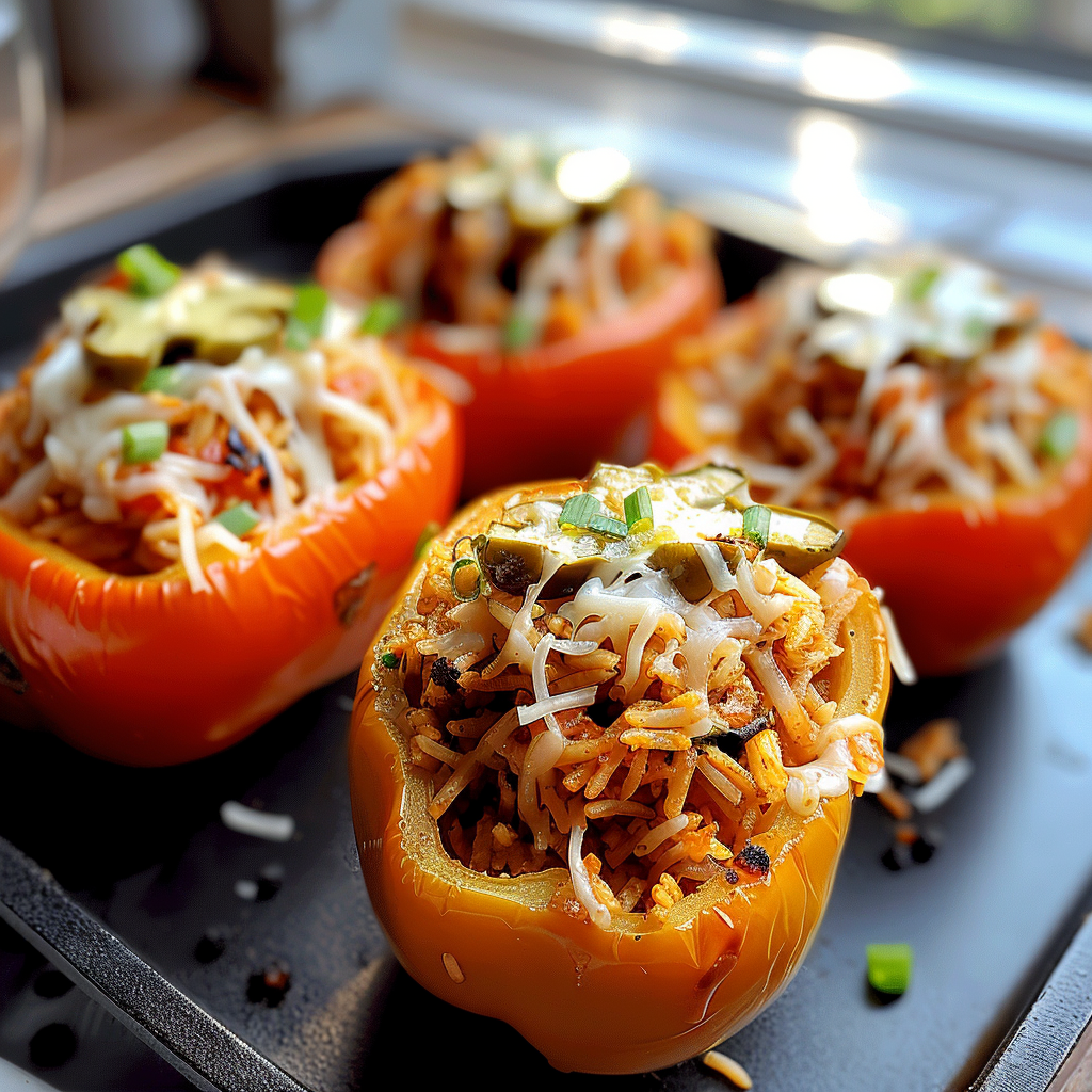 SHREDDED CHICKEN & RICE STUFFED PEPPERS