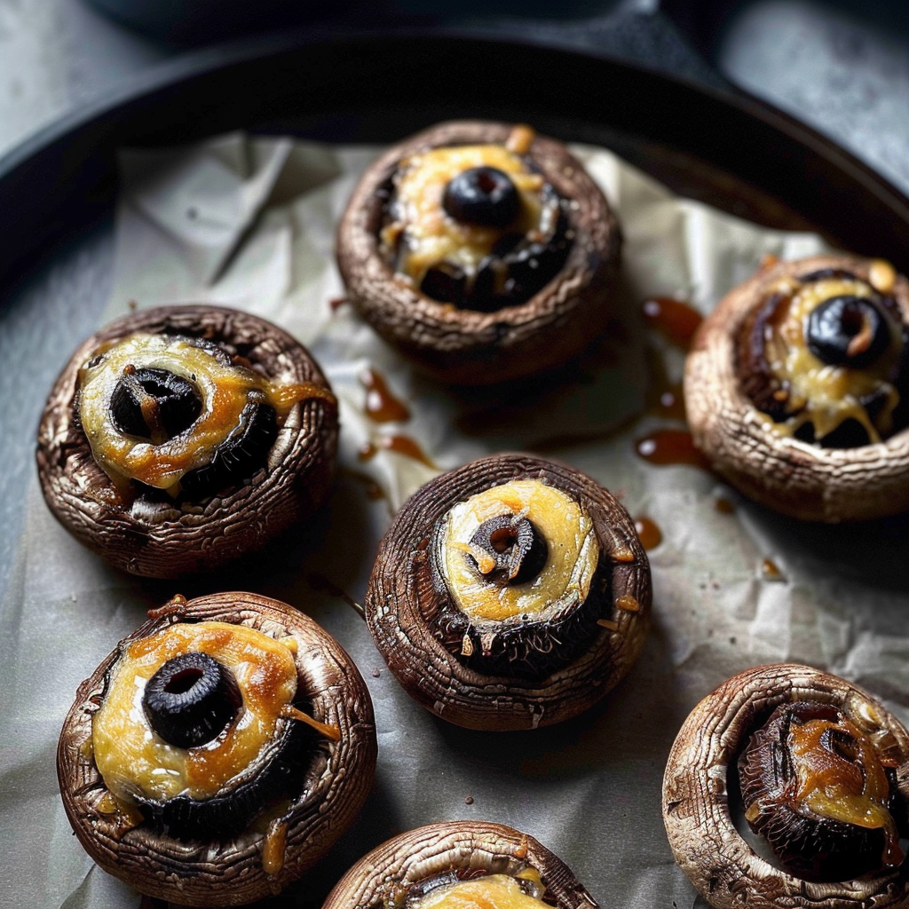 Spooky Stuffed Mushroom Eyeballs