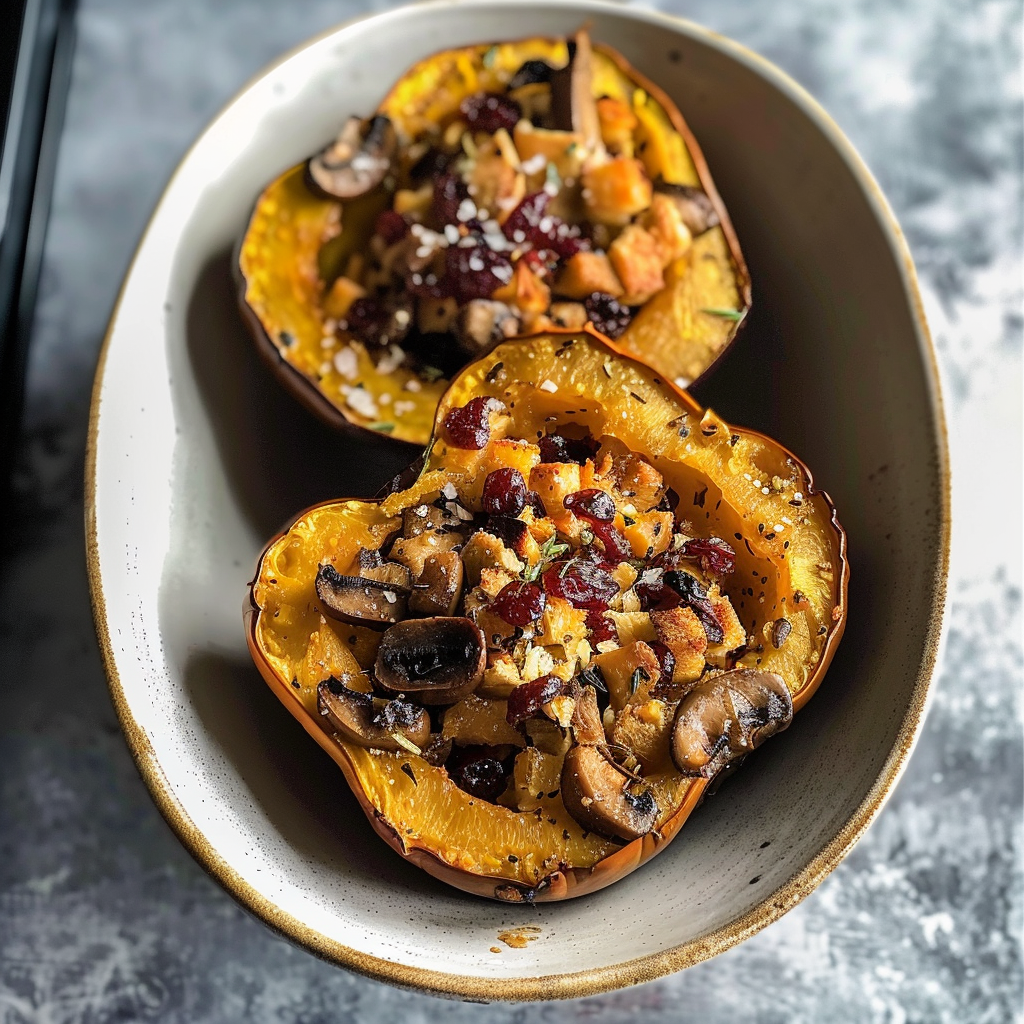 Stuffed Acorn Squash with Mushrooms & Cranberries