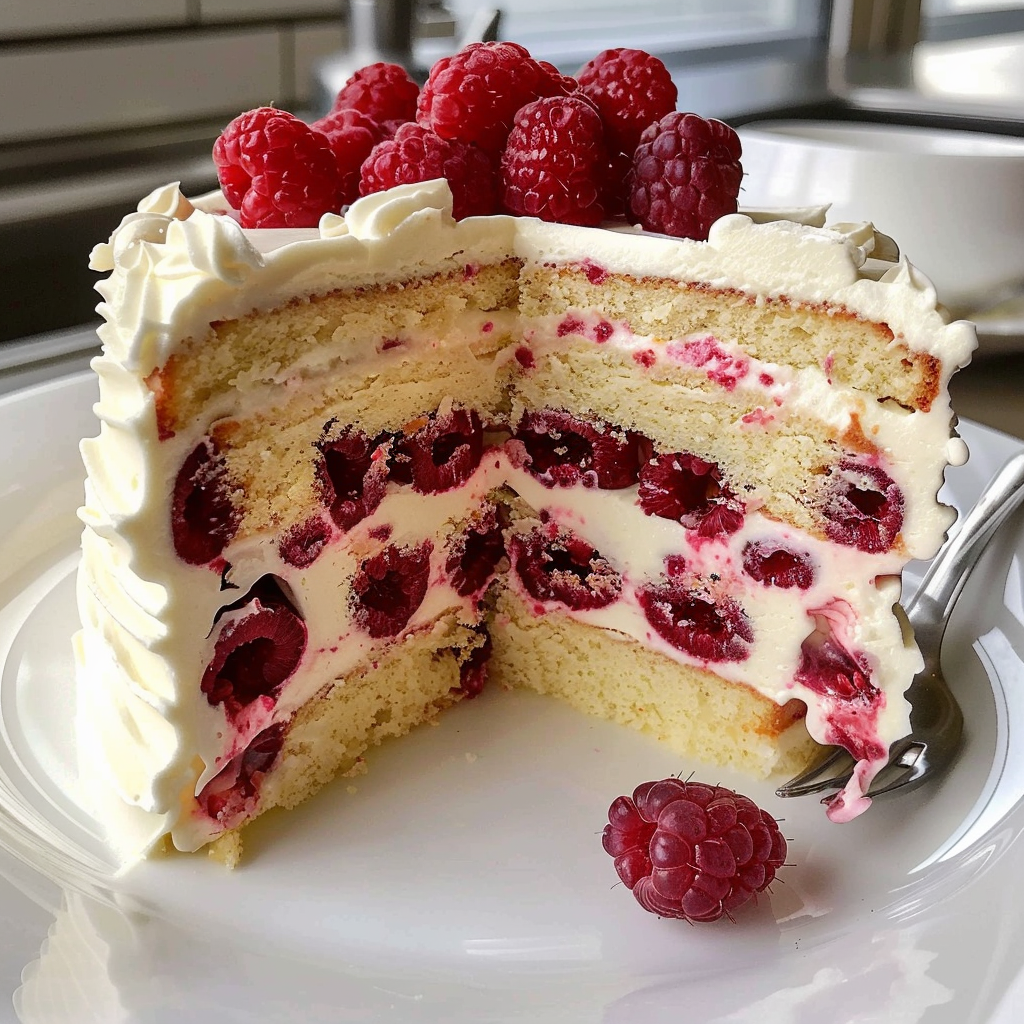 White chocolate raspberry cake