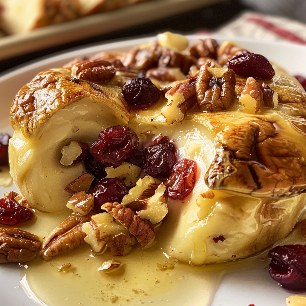 Baked Stuffed Brie with Cranberries & Walnuts