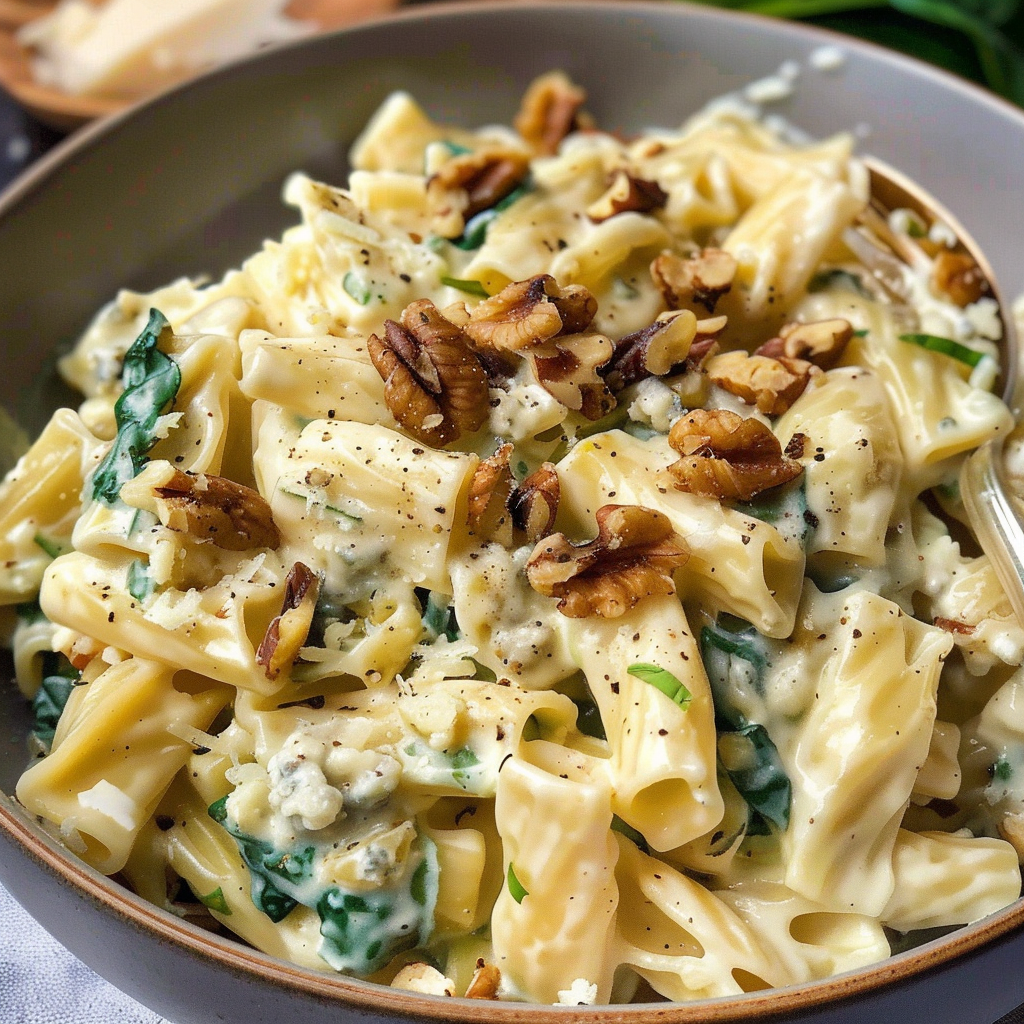 Blue Cheese Pasta with Spinach and Walnuts