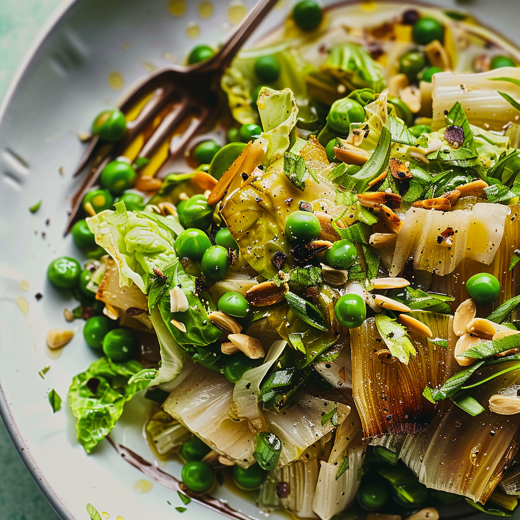 Braised Leeks, Peas, and Lettuce