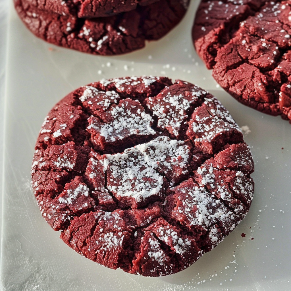 Fudgy Red Velvet Crinkle Cookies