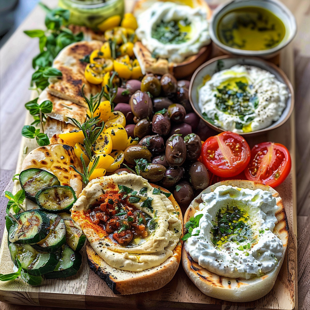 Mediterranean Brunch Boards with 3 Dips and Flatbreads