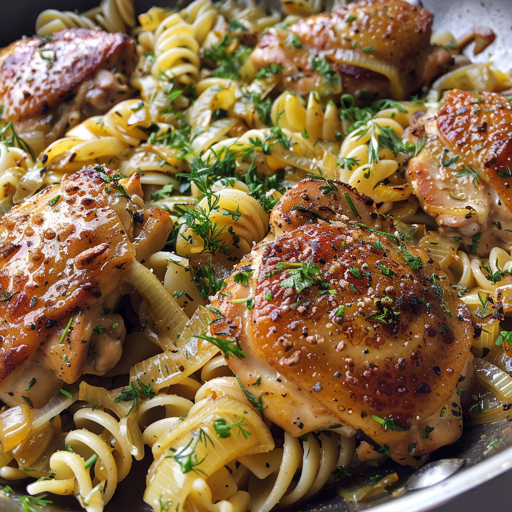 One-Pan Braised Chicken Thighs and Fennel Pasta