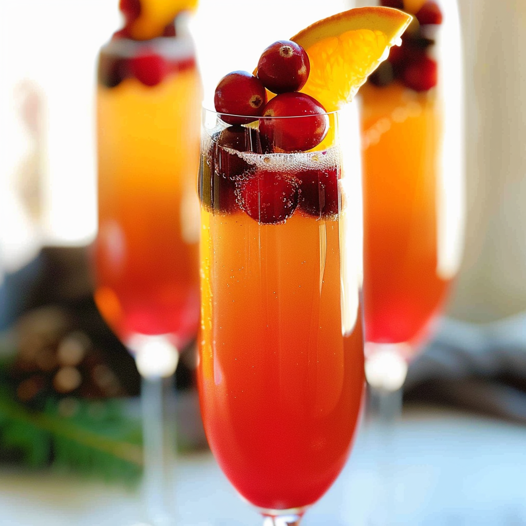 Orange cranberry mimosa holiday mocktail