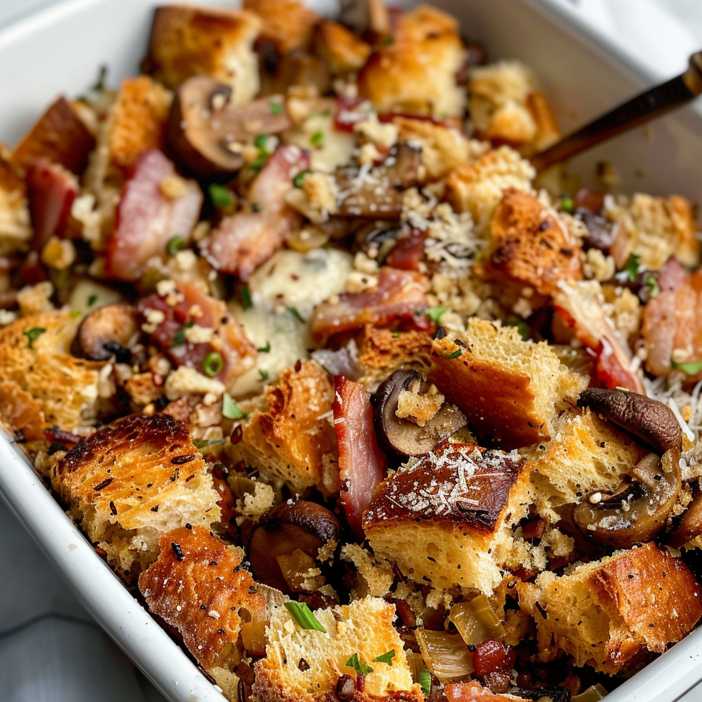 Parmesan Bacon Sourdough Mushroom Stuffing