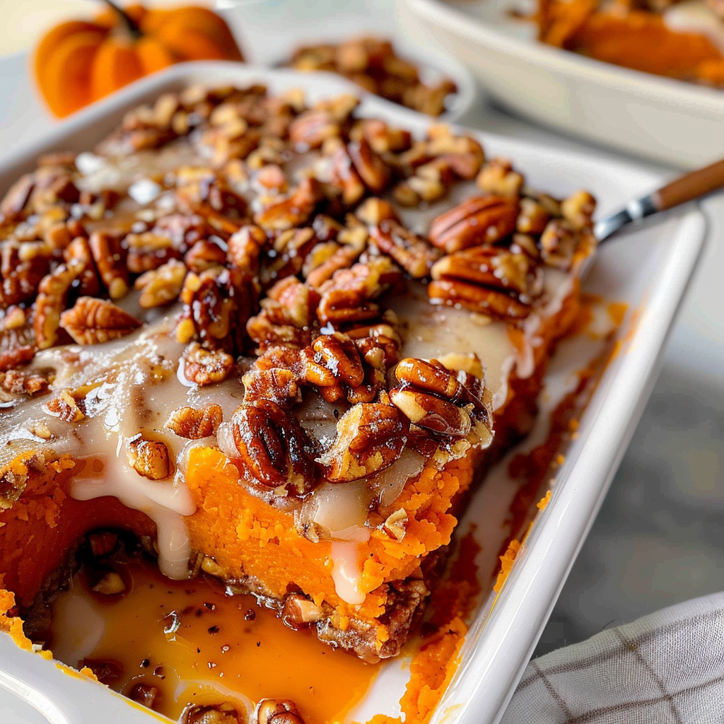 Vegan Sweet Potato Casserole with Maple Pecan Topping