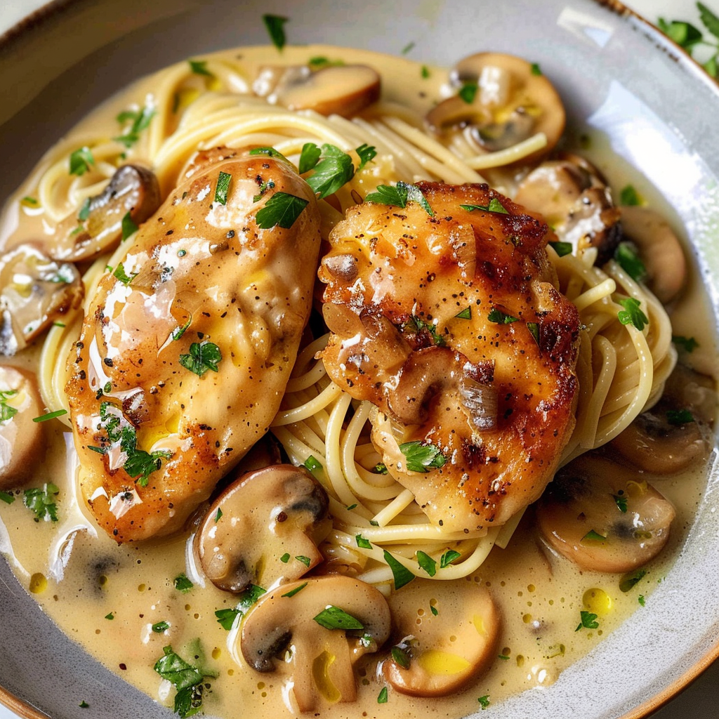 Chicken Piccata with Pasta & Mushrooms