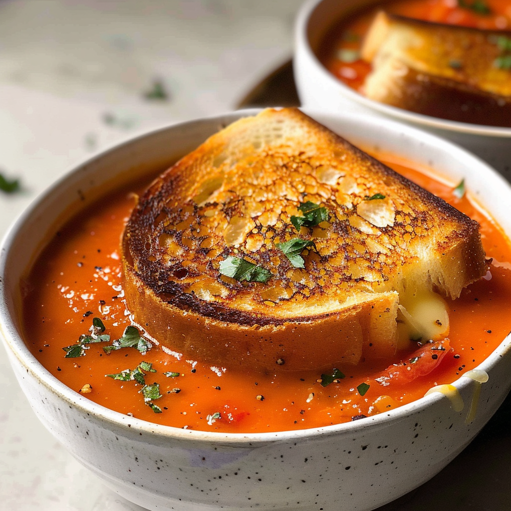 Easy Creamy Tomato Soup with Grilled Cheese