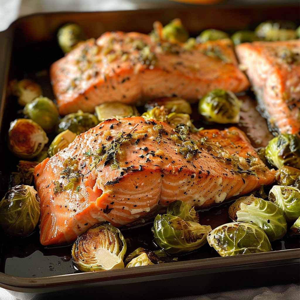 Garlic Roasted Salmon & Brussels Sprouts