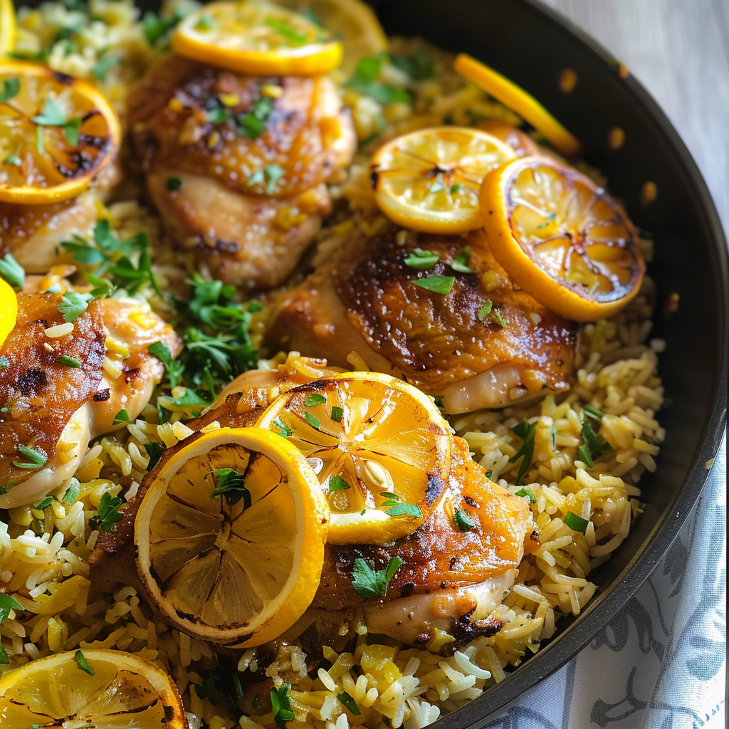 One Pan Meyer Lemon Chicken with Golden Rice