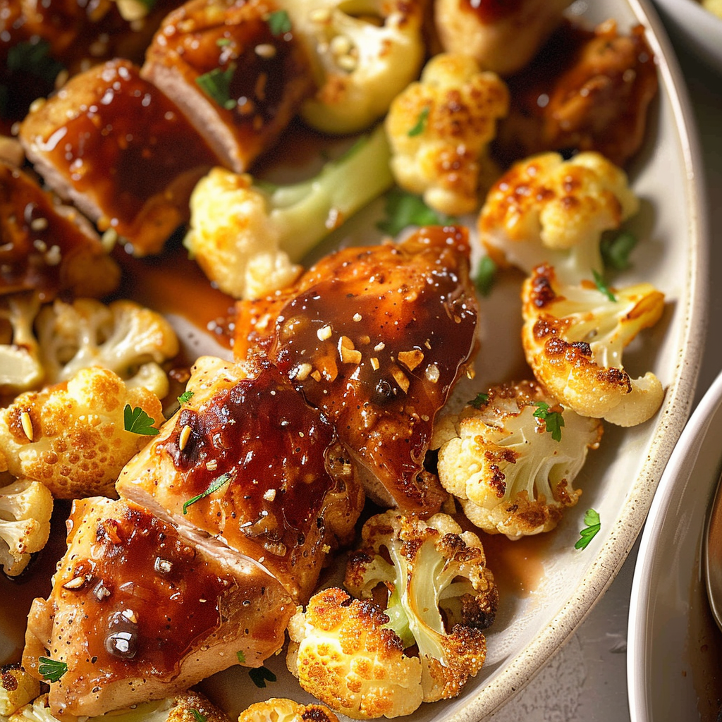 Sheet Pan Honey Garlic Baked Chicken and Cauliflower