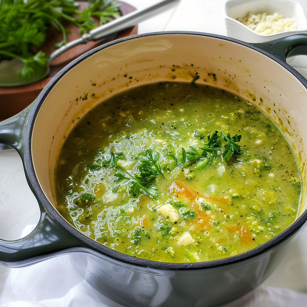 Broccoli, zucchini and blue cheese soup