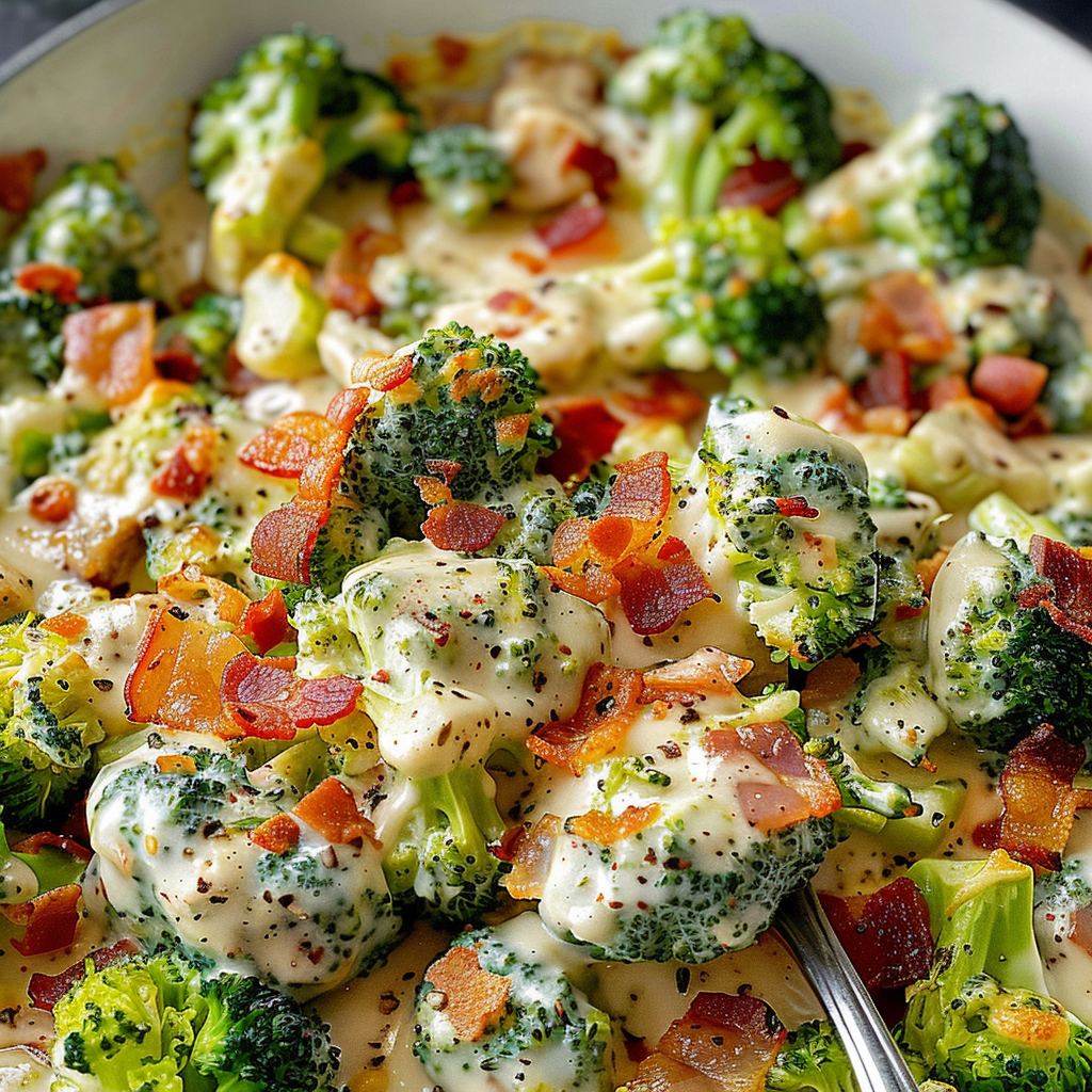Creamy Garlic Parmesan Broccoli Recipe with Bacon